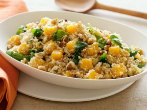 Butternut squash with quinoa, spinach and walnuts