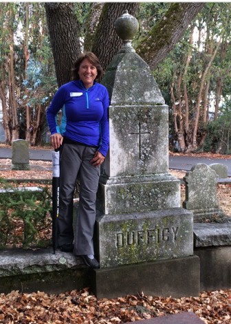 Karen with her family headstone