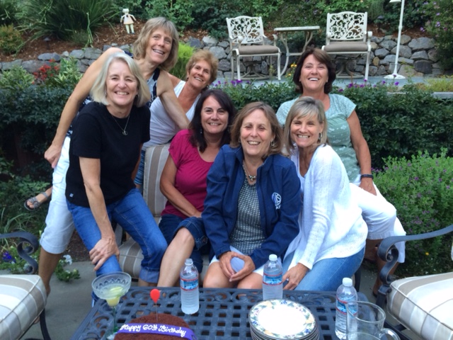 Celebrating 60 Kim, Sue, me, Maria, Sheila, Pam and Karen in back. Patty took the photo