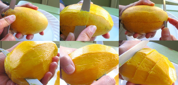 slicing a mango